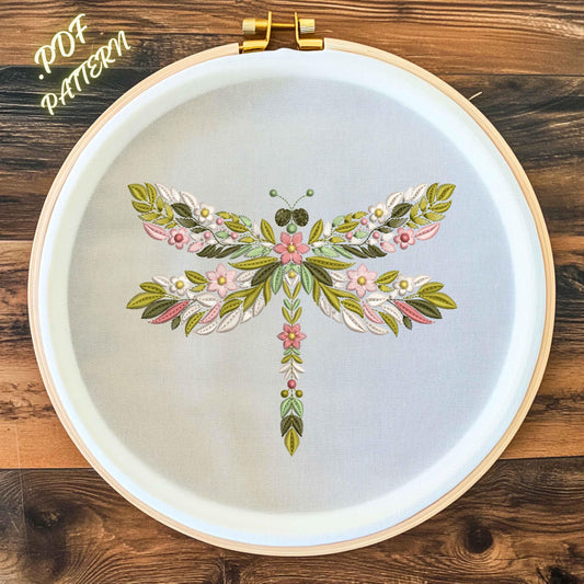 Dragonfly Hand Embroidery Pattern – Digital PDF for DIY Needlework, Instant Download, Dragonfly Pattern, Insect Pattern, Hoop Art Embroidery