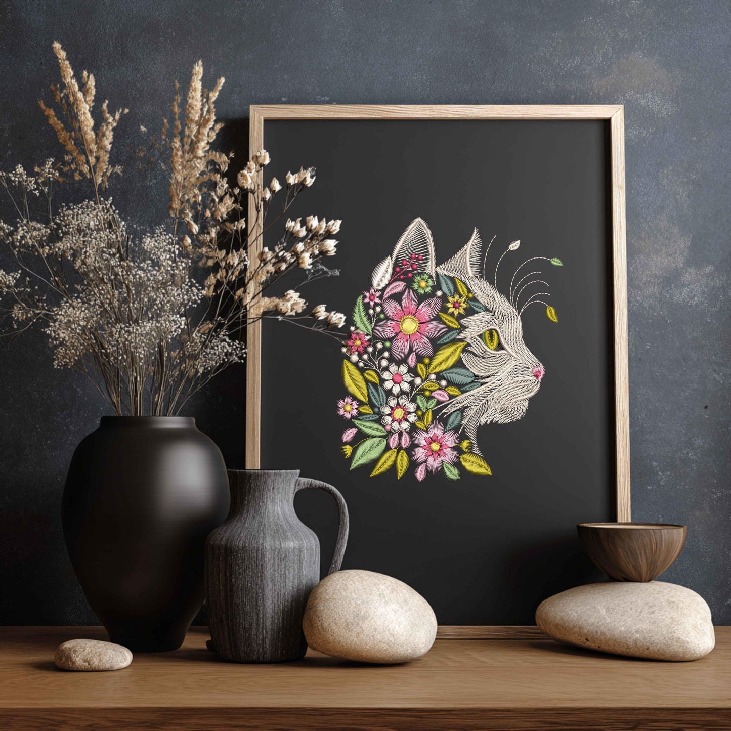 Cat with Floral Embroidery Pattern – Digital PDF for DIY Needlework, Instant Download, Cat Hand Embroidery Pattern, Embroidery Hoop Art