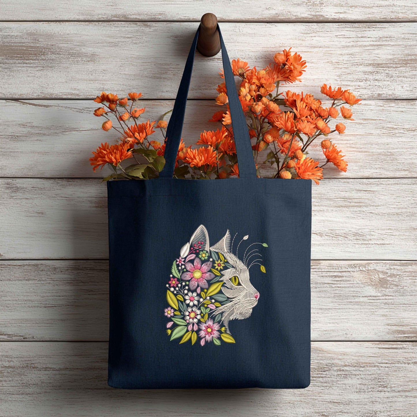 Cat with Floral Embroidery Pattern – Digital PDF for DIY Needlework, Instant Download, Cat Hand Embroidery Pattern, Embroidery Hoop Art