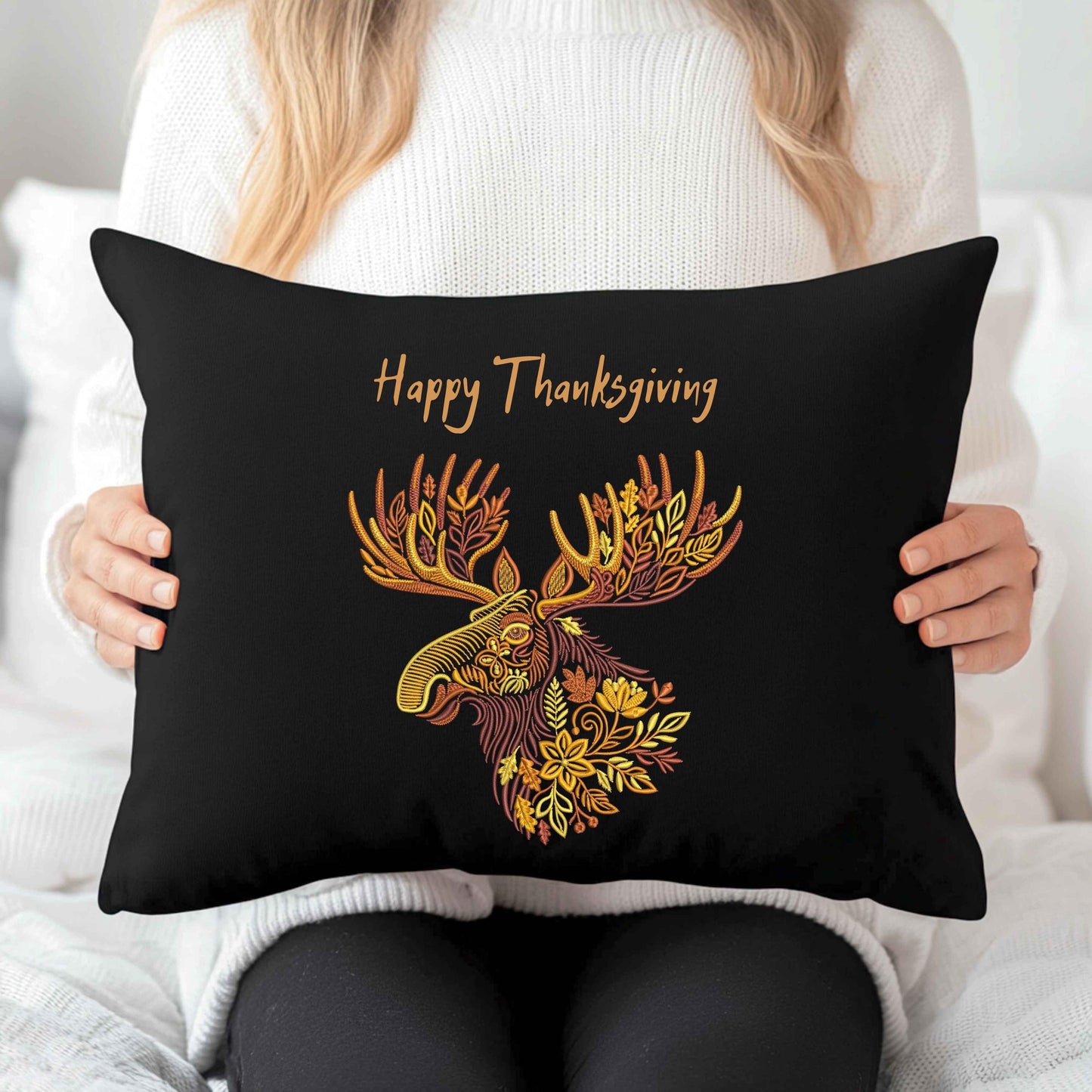 Golden Autumn Moose – Machine Embroidery Design, Elk Embroidery, Moose Pattern Embroidery PES, Autumn Leaves Embroidery, Wildlife Animal DST