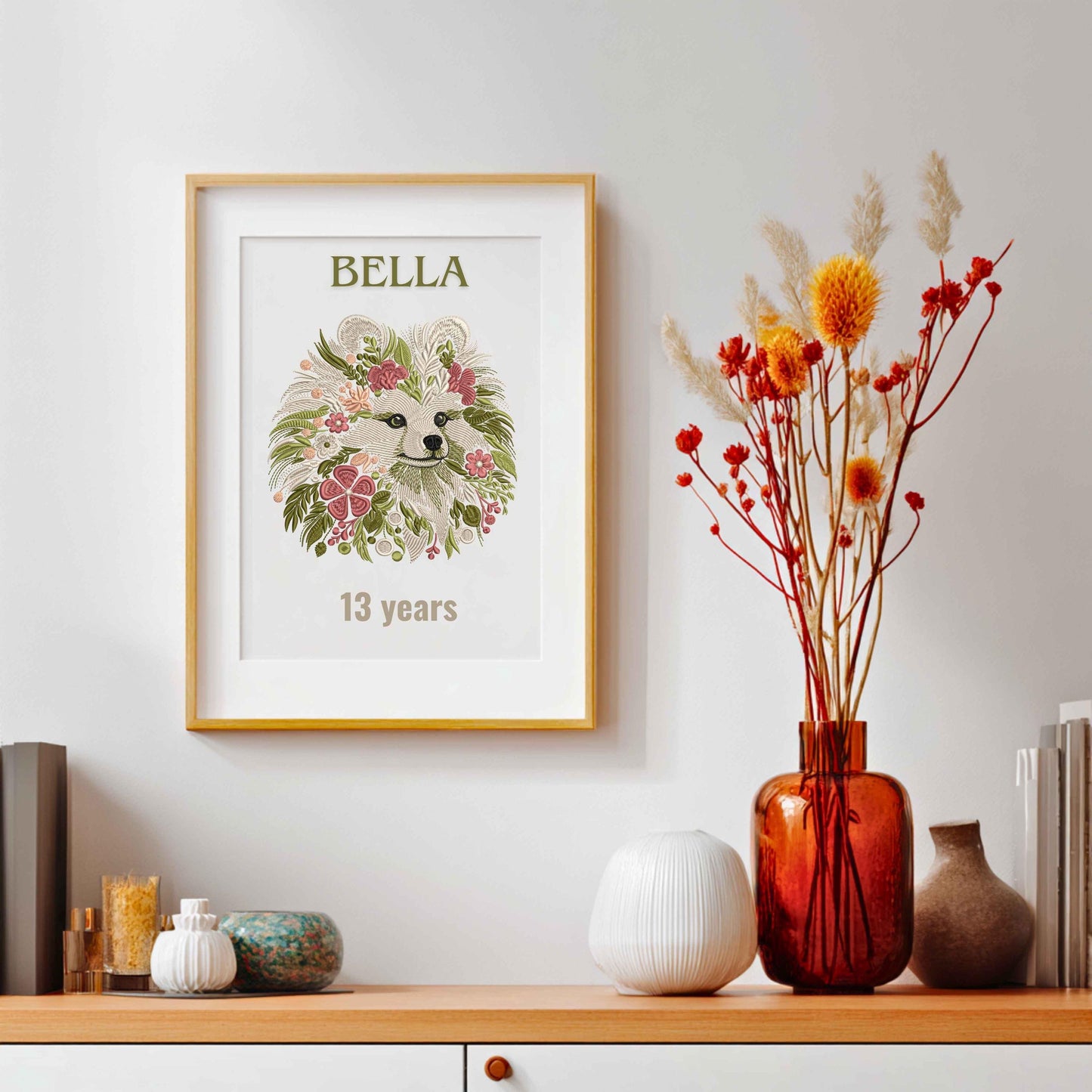 Pomeranian Dog Machine Embroidery Design, Floral Spitz Embroidery, Animal Pattern, Pomeranian Pattern PES, Digital Download 4x4 Hoop 6 sizes