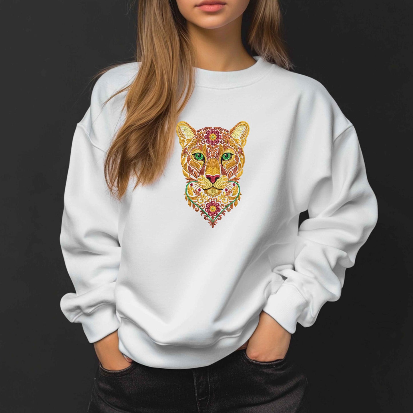 Autumn Cougar Machine Embroidery Design, Flower Puma Embroidery Pattern PES, Majestic Wild Cat Embroidery Design, Fall Embroidery PES DST