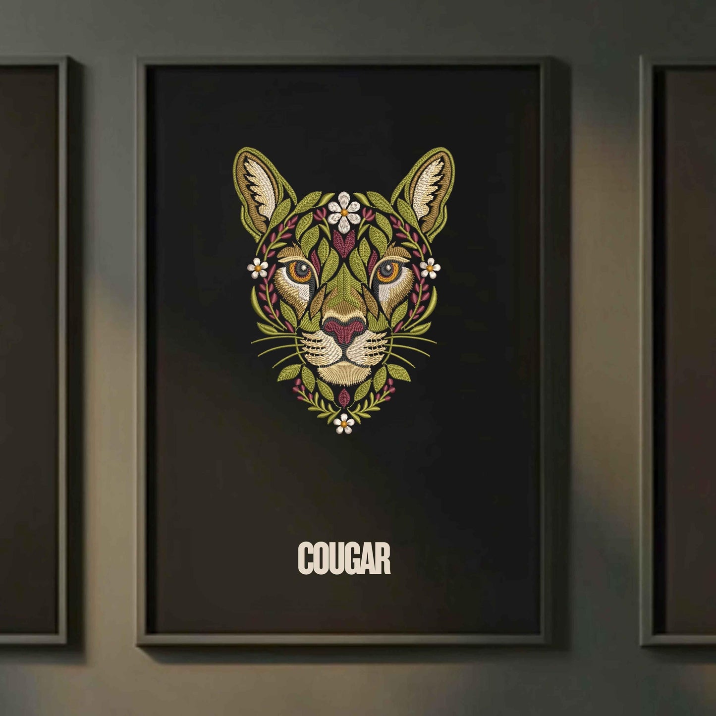 Floral Cougar Machine Embroidery Design, Mountain Lion Embroidery, Puma Wild Big Cat Embroidery, Wild Animal Embroidery, Cougar Pattern PES
