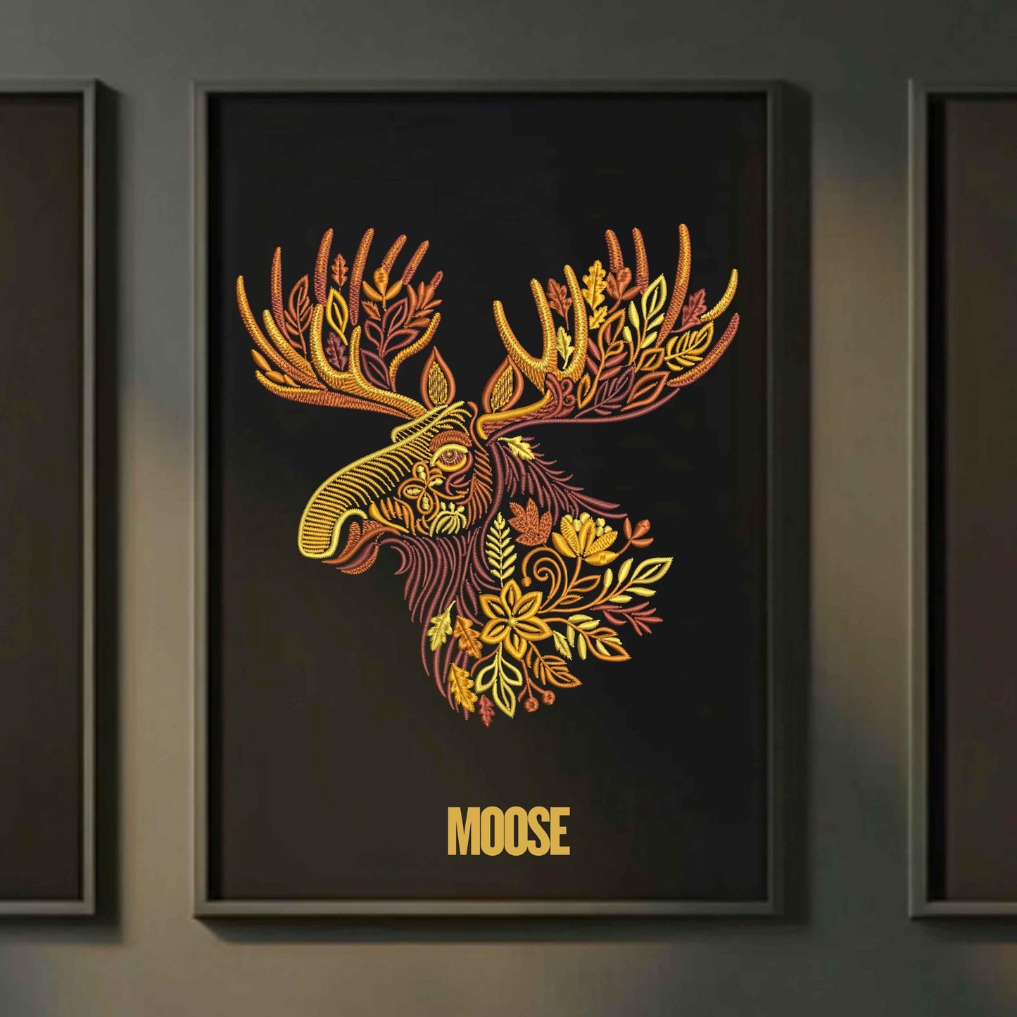 Golden Autumn Moose – Machine Embroidery Design, Elk Embroidery, Moose Pattern Embroidery PES, Autumn Leaves Embroidery, Wildlife Animal DST