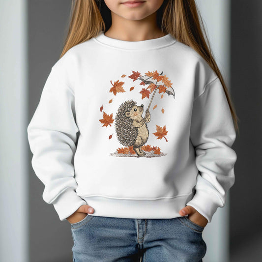 Hedgehog with Umbrella Autumn Machine Embroidery Design, Autumn Fall Machine Embroidery Pattern PES, Woodland Animal Embroidery, Leaves PES