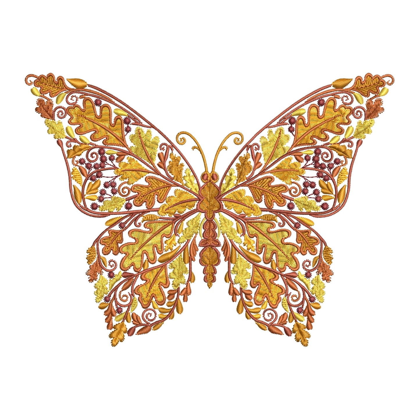Autumn Oak Leaf Butterfly Embroidery Design, Oak Leaf Fall Machine Embroidery Pattern Hoop 4x4, Fall Butterfly Embroidery PES, DST, VP3 File