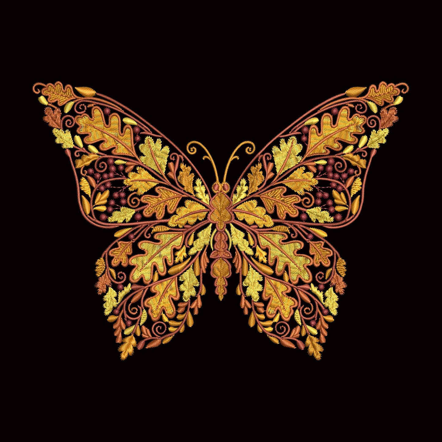 Autumn Oak Leaf Butterfly Embroidery Design, Oak Leaf Fall Machine Embroidery Pattern Hoop 4x4, Fall Butterfly Embroidery PES, DST, VP3 File
