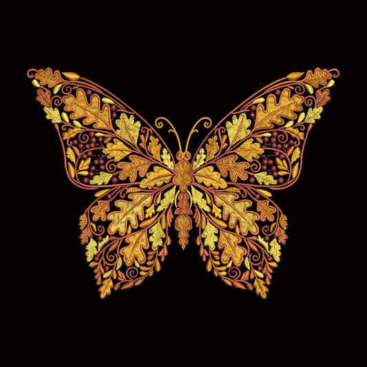 Autumn Oak Leaf Butterfly Embroidery Design, Oak Leaf Fall Machine Embroidery Pattern Hoop 4x4, Fall Butterfly Embroidery PES, DST, VP3 File