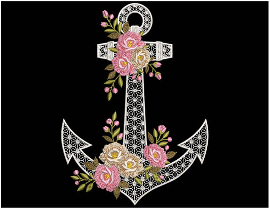 Floral Anchor Machine Embroidery Design, Anchor Machine Embroidery Pattern for Beach Theme, Wedding Decor, Jacket, Home Textiles, Anchor PES