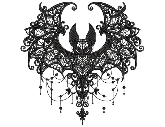 Baroque Gothic Bat Embroidery Design, Gothic Halloween Bat Machine Embroidery Pattern PES, Dark Victorian Embroidery Bat, Dark Academia Bat