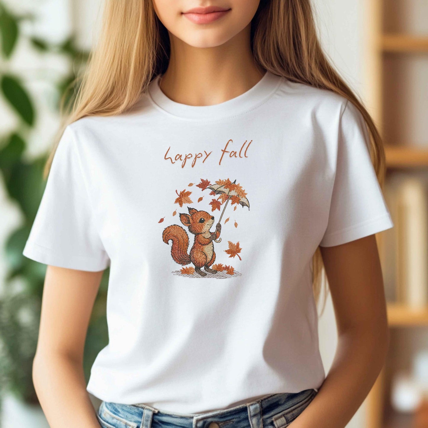 Autumn Squirrel Embroidery Design with Umbrella, Cute Autumn Squirrel Pattern PES, Fall Leaves Embroidery, Woodland Animal Design Hoop 4x4