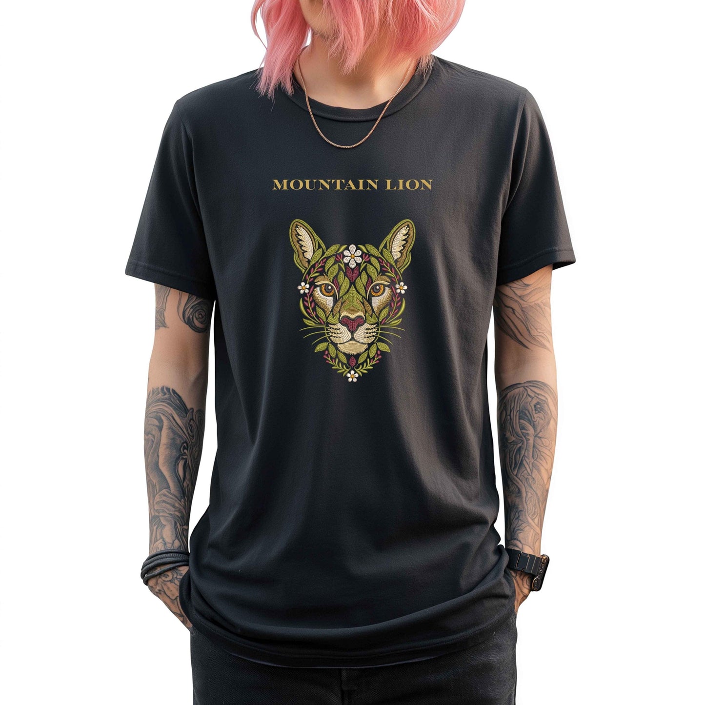 Floral Cougar Machine Embroidery Design, Mountain Lion Embroidery, Puma Wild Big Cat Embroidery, Wild Animal Embroidery, Cougar Pattern PES