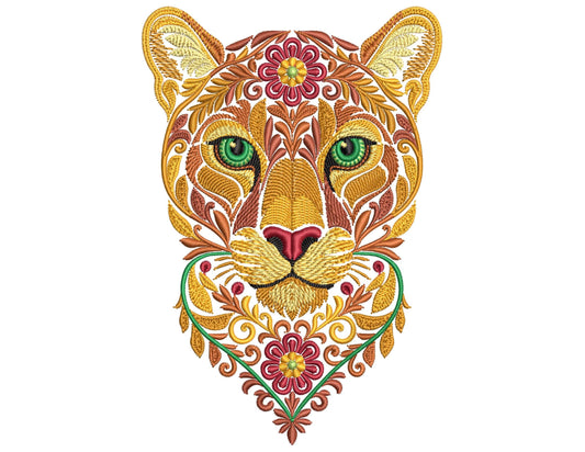 Autumn Cougar Machine Embroidery Design, Flower Puma Embroidery Pattern PES, Majestic Wild Cat Embroidery Design, Fall Embroidery PES DST