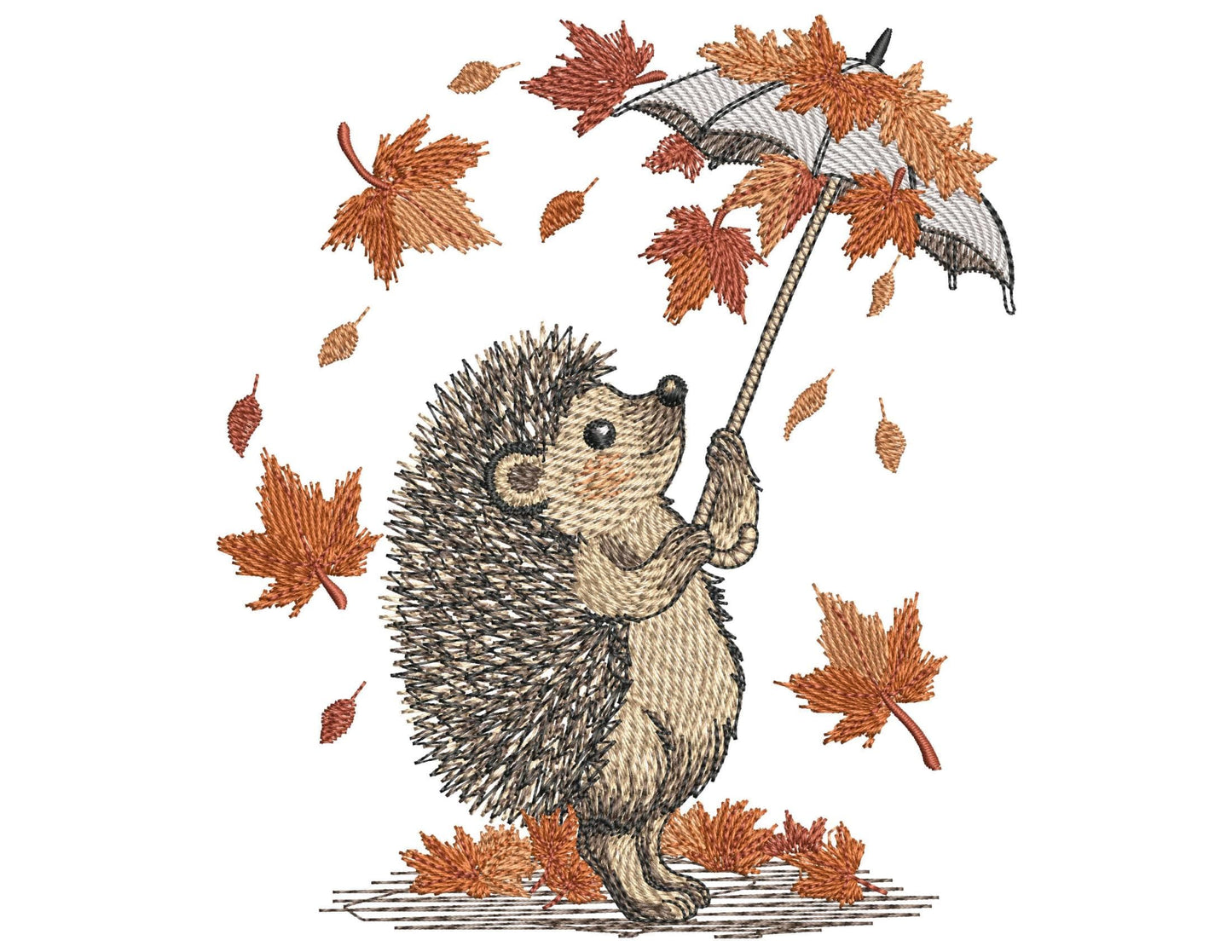 Hedgehog with Umbrella Autumn Machine Embroidery Design, Autumn Fall Machine Embroidery Pattern PES, Woodland Animal Embroidery, Leaves PES