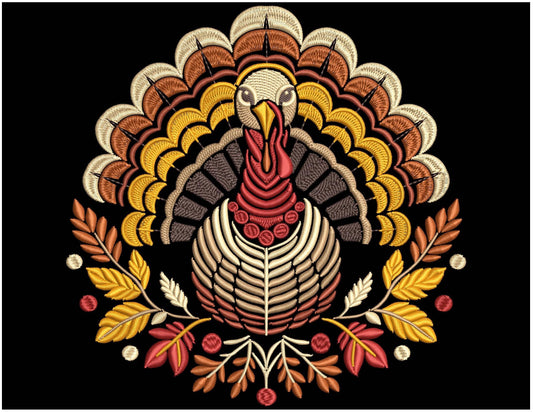 Thanksgiving Turkey Embroidery Design, Autumn Embroidery, Fall Thanksgiving Turkey for Towels, Aprons, Décor, Farmhouse Turkey Pattern PES