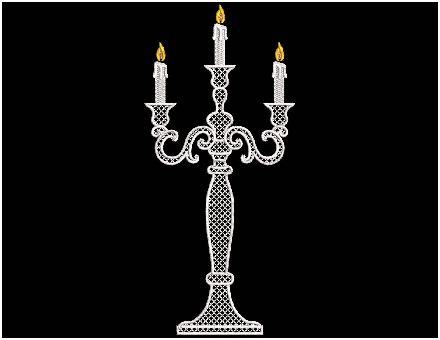 Victorian Candelabra Lace Embroidery Design, Candlestick Embroidery PES, Candle Holder Motif for Tablecloth Napkin, Candelabra Pattern PES