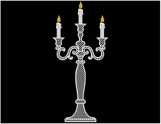 Victorian Candelabra Lace Embroidery Design, Candlestick Embroidery PES, Candle Holder Motif for Tablecloth Napkin, Candelabra Pattern PES