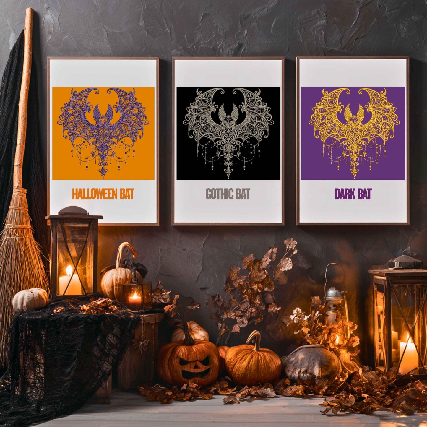 Baroque Gothic Bat Embroidery Design, Gothic Halloween Bat Machine Embroidery Pattern PES, Dark Victorian Embroidery Bat, Dark Academia Bat