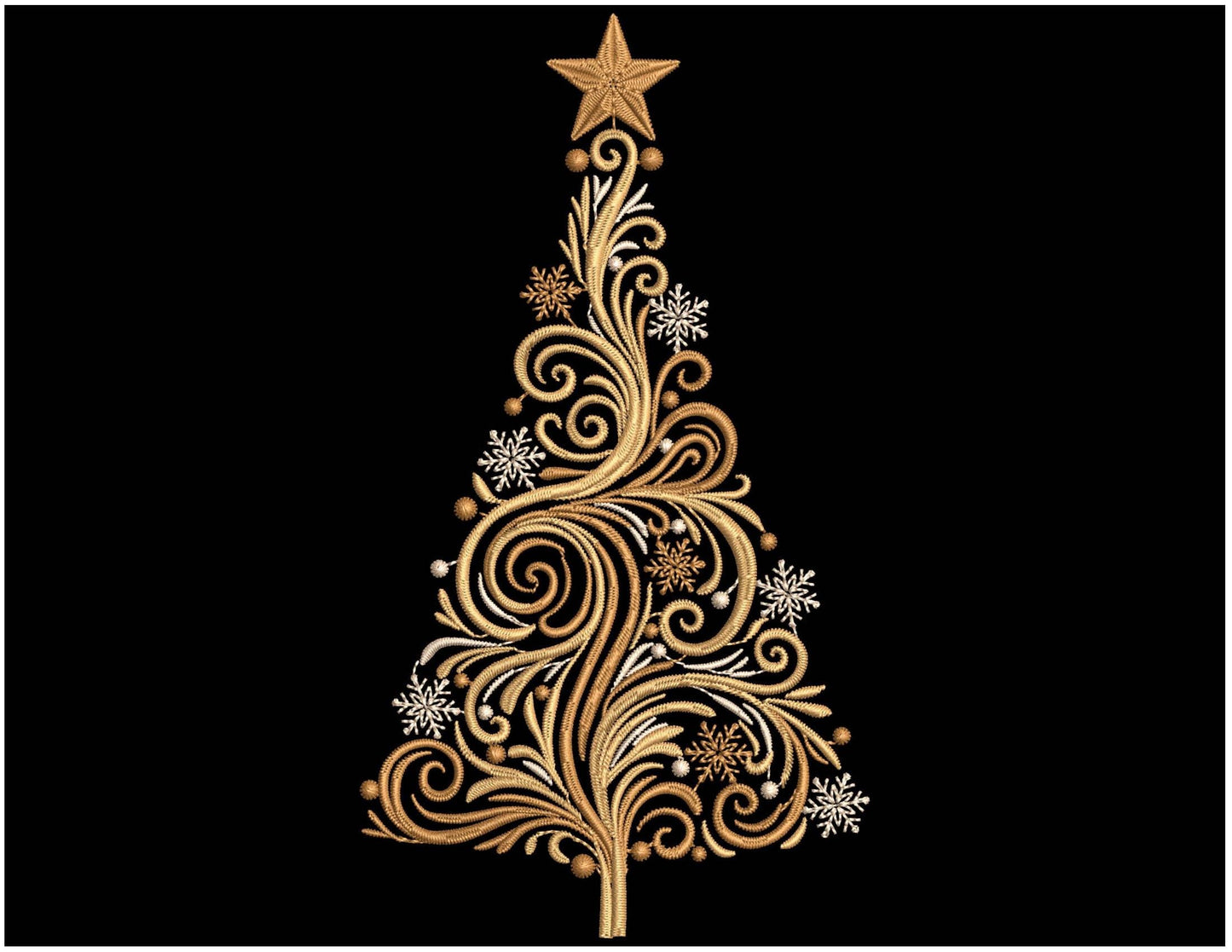 Elegant Swirl Christmas Tree Embroidery Design PES, Swirly Holiday Tree with Star, Snowflakes, Embroidery Pattern PES DST, Tree Pattern pes