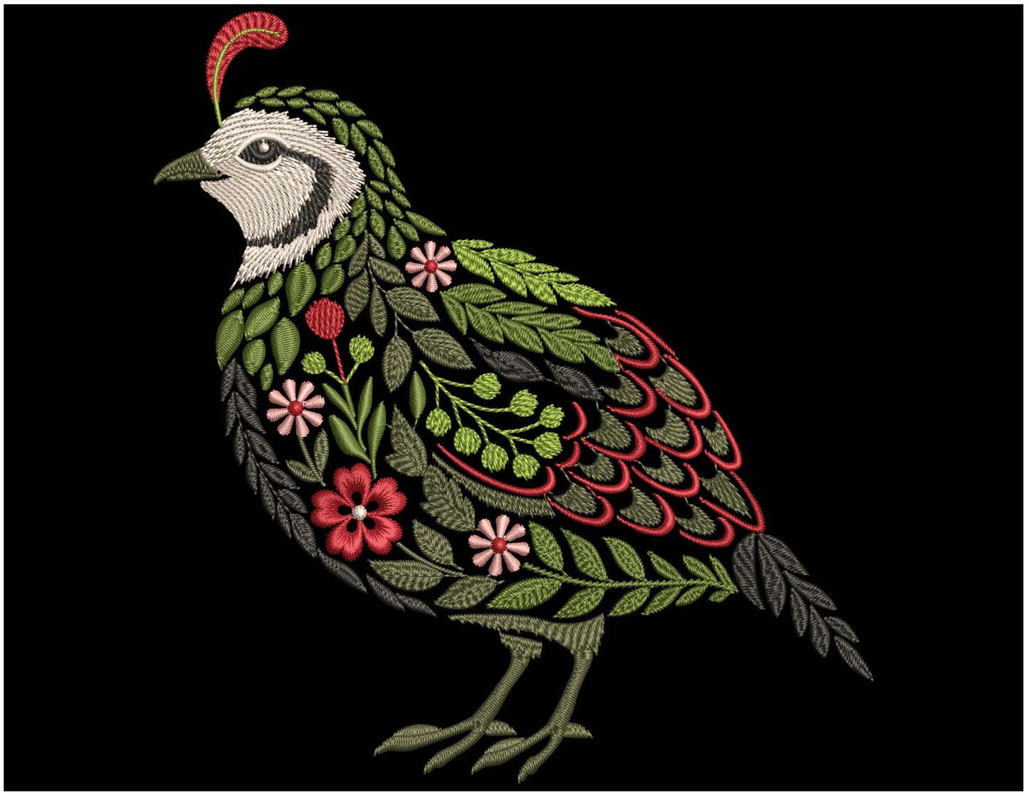 Floral Quail Machine Embroidery Design PES, California Quail Pattern PES, Embroidery of Farm Birds, Botanical Bird Embroidery DST jef vp3
