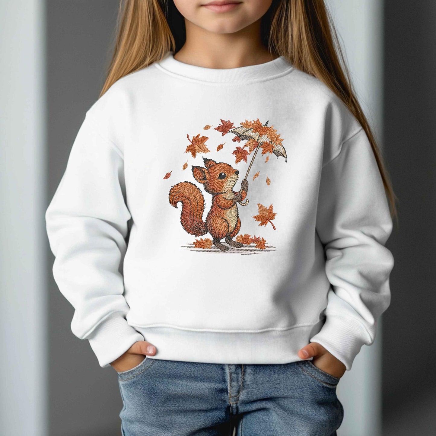 Autumn Squirrel Embroidery Design with Umbrella, Cute Autumn Squirrel Pattern PES, Fall Leaves Embroidery, Woodland Animal Design Hoop 4x4