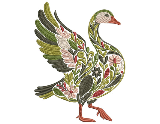 Floral Goose Machine Embroidery Design, Folk Goose Embroidery Pattern PES, Boho Embroidery, Cottagecore Embroidery, Farmhouse Decor Bird PES