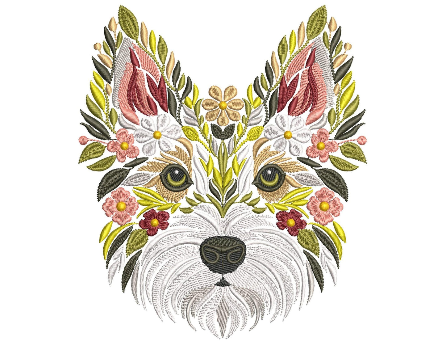 Floral Australian Terrier Machine Embroidery Design, Aussie Terrier Embroidery Pattern PES, Dog Embroidery Design, Pet Embroidery PES DST