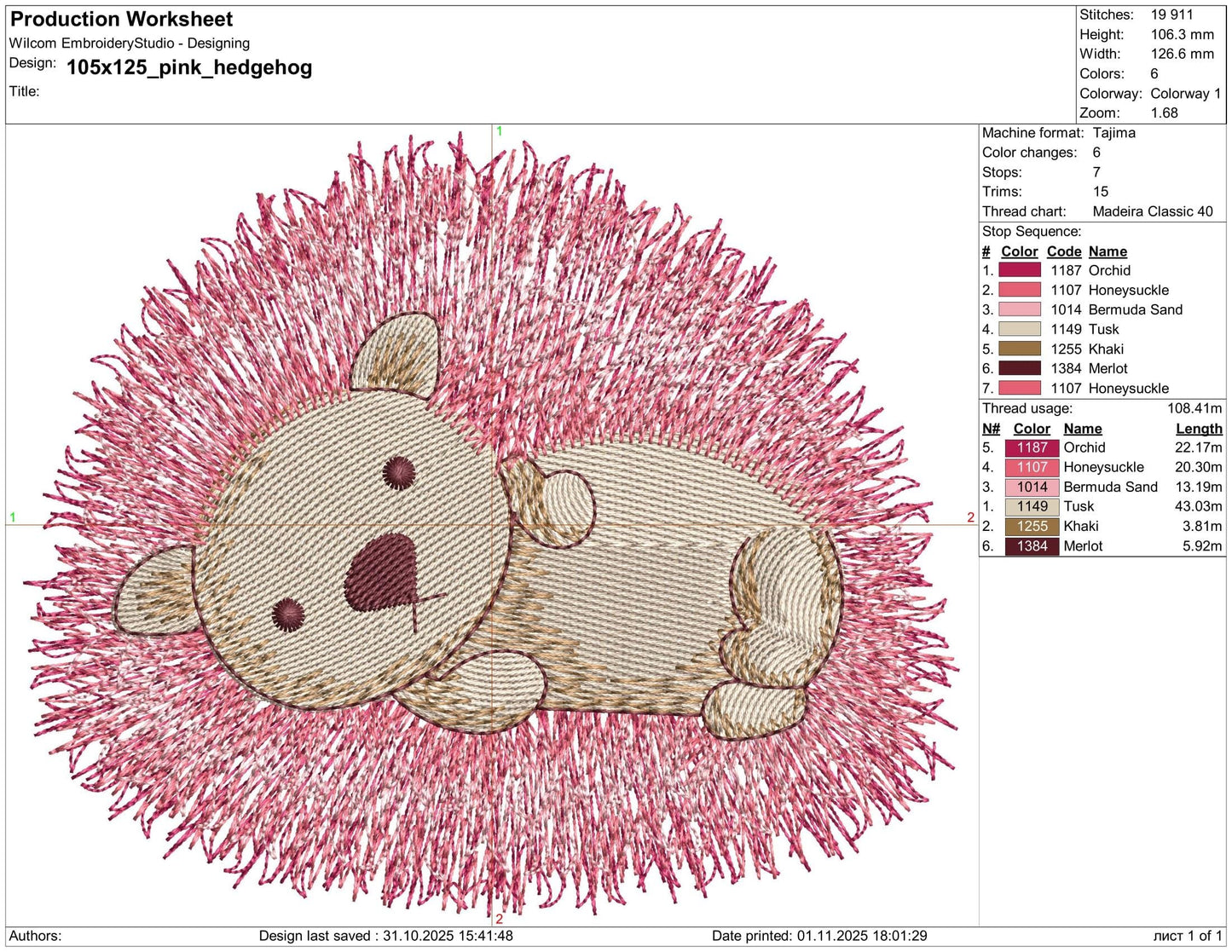 Sleppy Pink Hedgehog Machine Embroidery Design PES, Cute Baby Hedgehog Pattern, Embroidery Pattern for Kids Clothes, Nursery Decor, Quilt