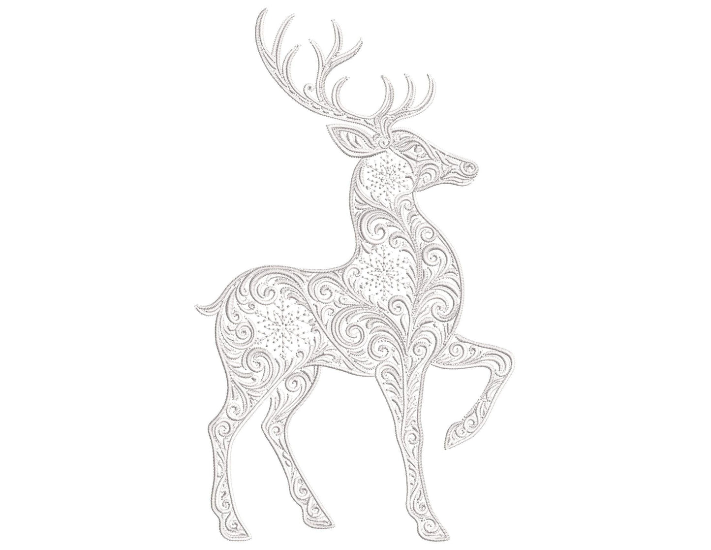 Christmas Reindeer Embroidery Design, Festive Snowflake Deer Embroidery PES Winter Reindeer Pattern PES, Deer with Snowflake Pattern DST pes