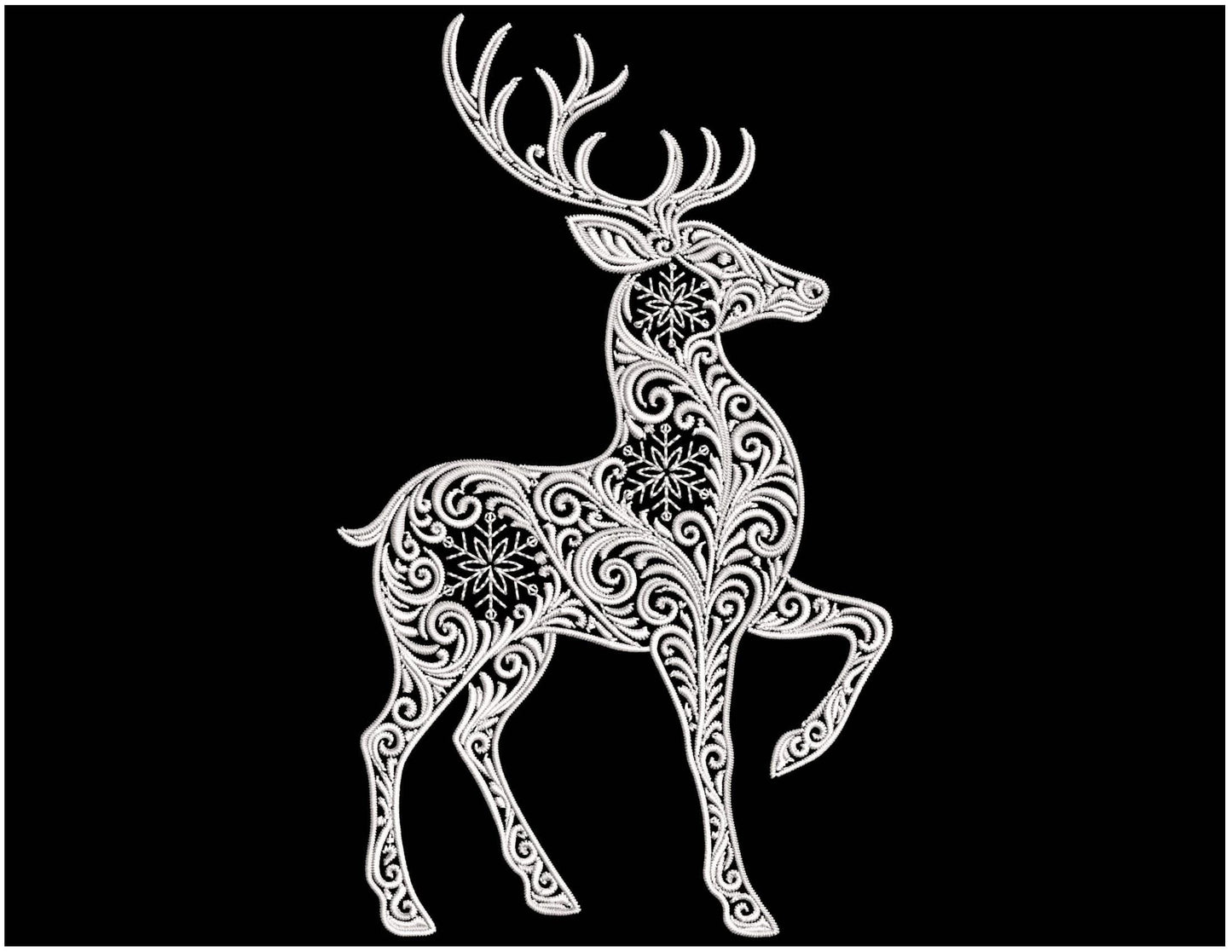 Christmas Reindeer Embroidery Design, Festive Snowflake Deer Embroidery PES Winter Reindeer Pattern PES, Deer with Snowflake Pattern DST pes