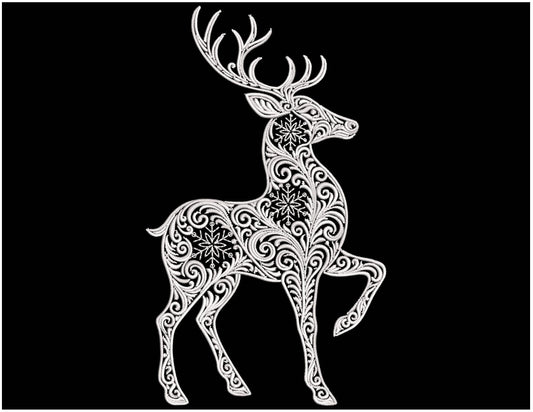 Christmas Reindeer Embroidery Design, Festive Snowflake Deer Embroidery PES Winter Reindeer Pattern PES, Deer with Snowflake Pattern DST pes