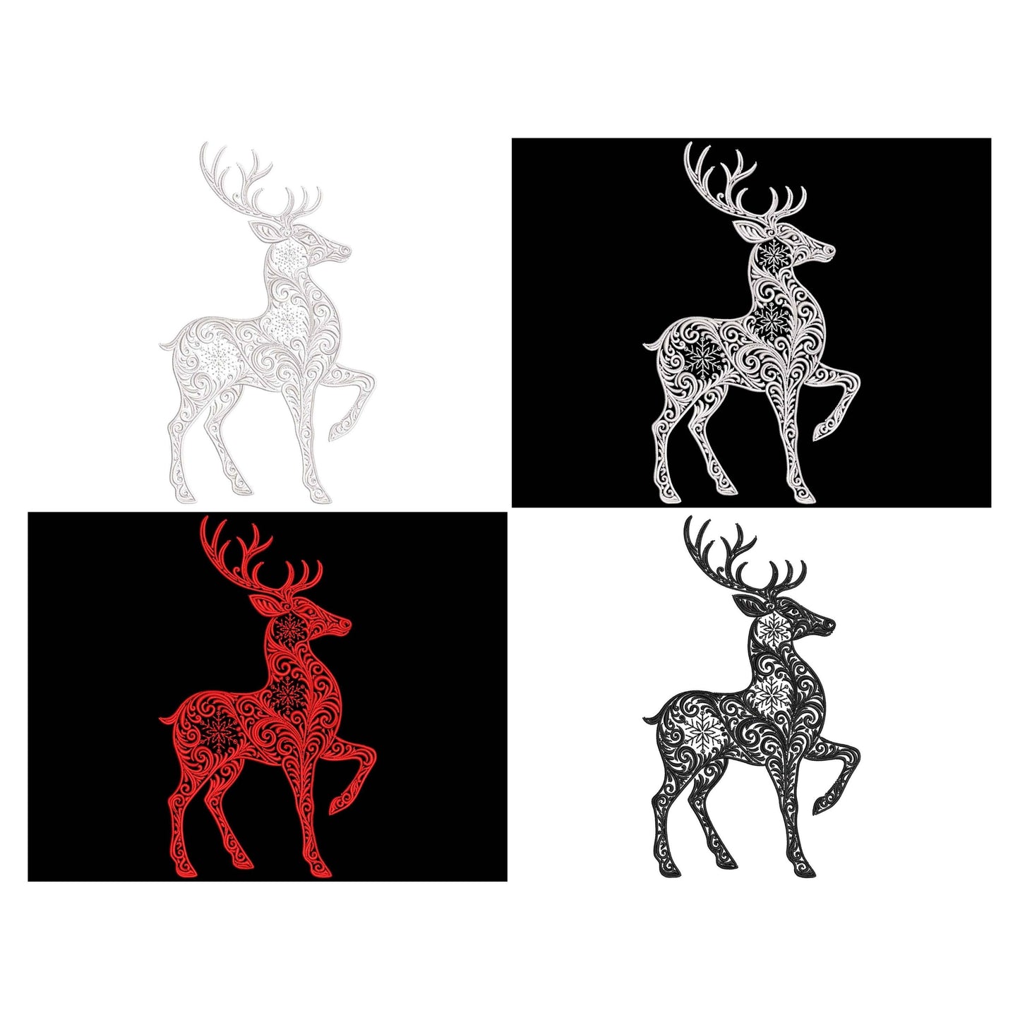 Christmas Reindeer Embroidery Design, Festive Snowflake Deer Embroidery PES Winter Reindeer Pattern PES, Deer with Snowflake Pattern DST pes