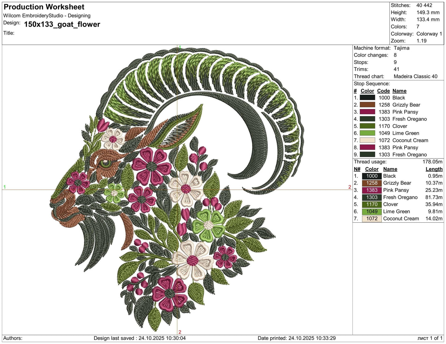 Floral Goat Embroidery Design PES, Mountain Goat Embroidery, Boho Animal Embroidery Pattern, Farm Animal Embroidery, Botanical Embroidery