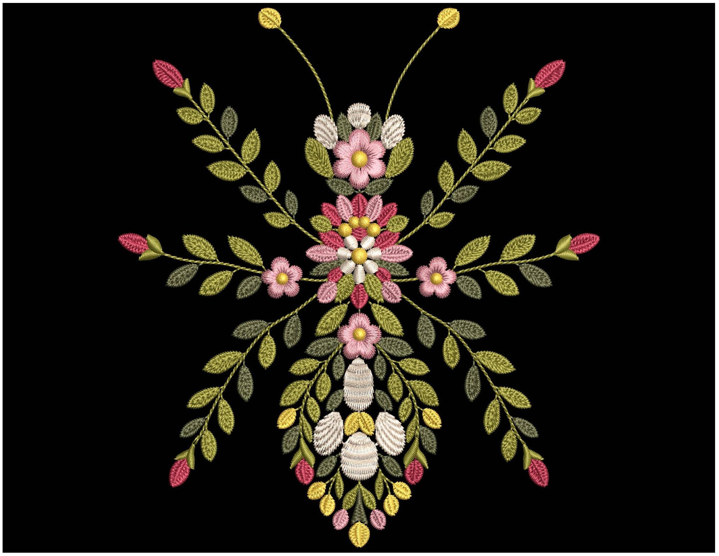 Floral Ant Machine Embroidery Design, Nature Bug Insect Embroidery PES, Botanical Insect Pattern for Unique Apparel, Ant Pattern PES DST jef