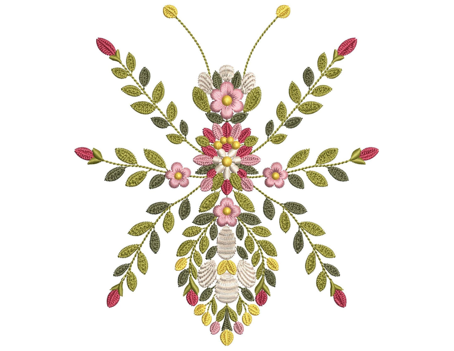 Floral Ant Machine Embroidery Design, Nature Bug Insect Embroidery PES, Botanical Insect Pattern for Unique Apparel, Ant Pattern PES DST jef