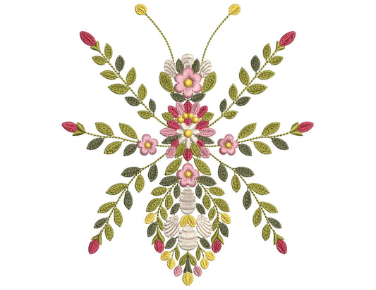 Floral Ant Machine Embroidery Design, Nature Bug Insect Embroidery PES, Botanical Insect Pattern for Unique Apparel, Ant Pattern PES DST jef