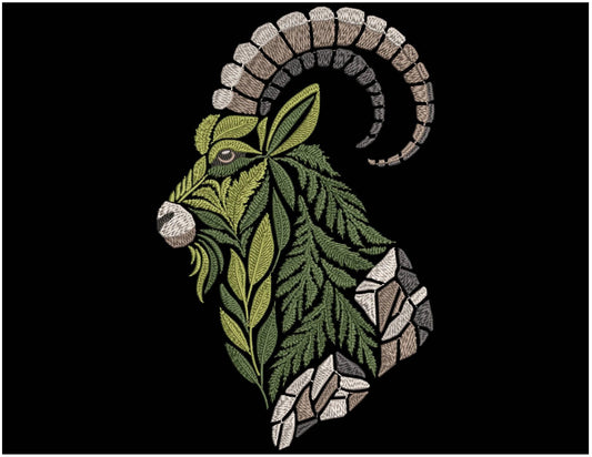 Mountain Goat Machine Embroidery Design With Stones  PES, Floral Goat Embroidery Pattern File, Botanical Animal Embroidery, Goat DST VP3 JEF
