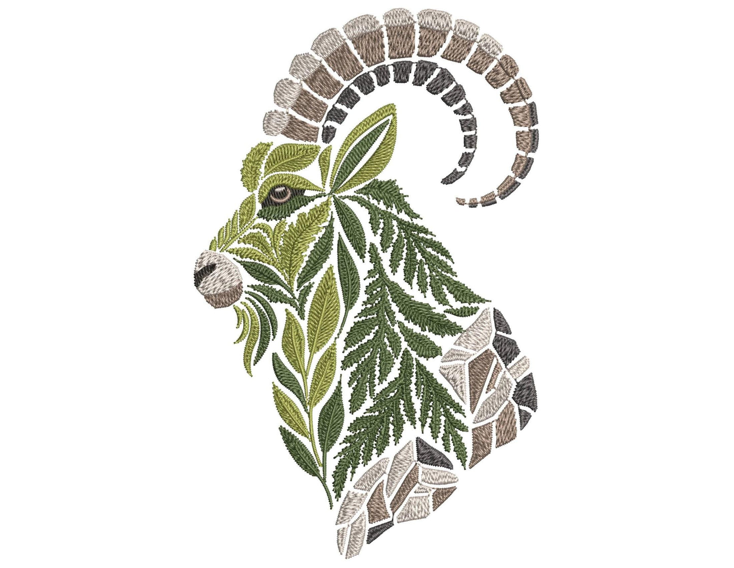 Mountain Goat Machine Embroidery Design With Stones  PES, Floral Goat Embroidery Pattern File, Botanical Animal Embroidery, Goat DST VP3 JEF