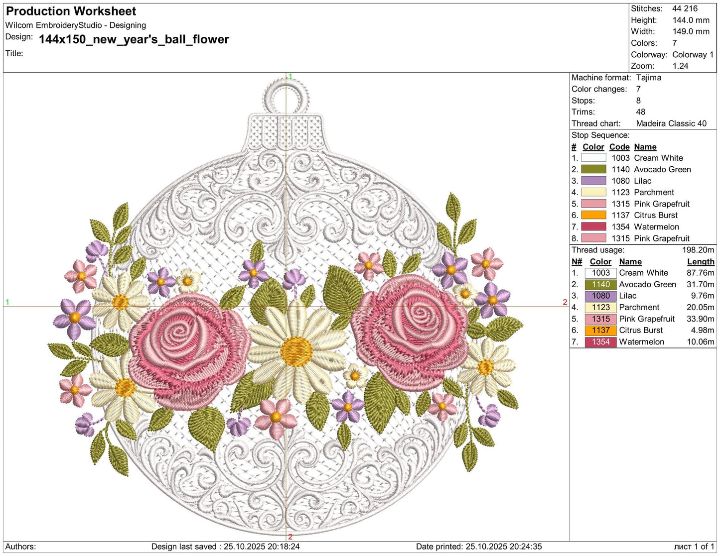 Floral Christmas Ornament Embroidery Design – Elegant New Year’s Ball with Roses and Daisie, Christmas Ornament Embroidery PES, Bauble PES