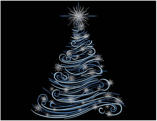 Blue Christmas Tree Swirl Embroidery Design, Winter Swirl Tree Xmas Machine Embroidery Pattern, Holiday Ornament Pattern, Tree Pattern PES