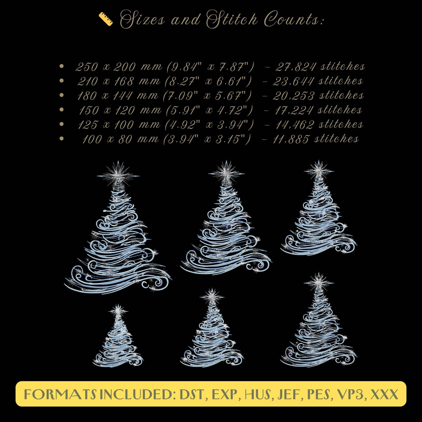Blue Christmas Tree Swirl Embroidery Design, Winter Swirl Tree Xmas Machine Embroidery Pattern, Holiday Ornament Pattern, Tree Pattern PES