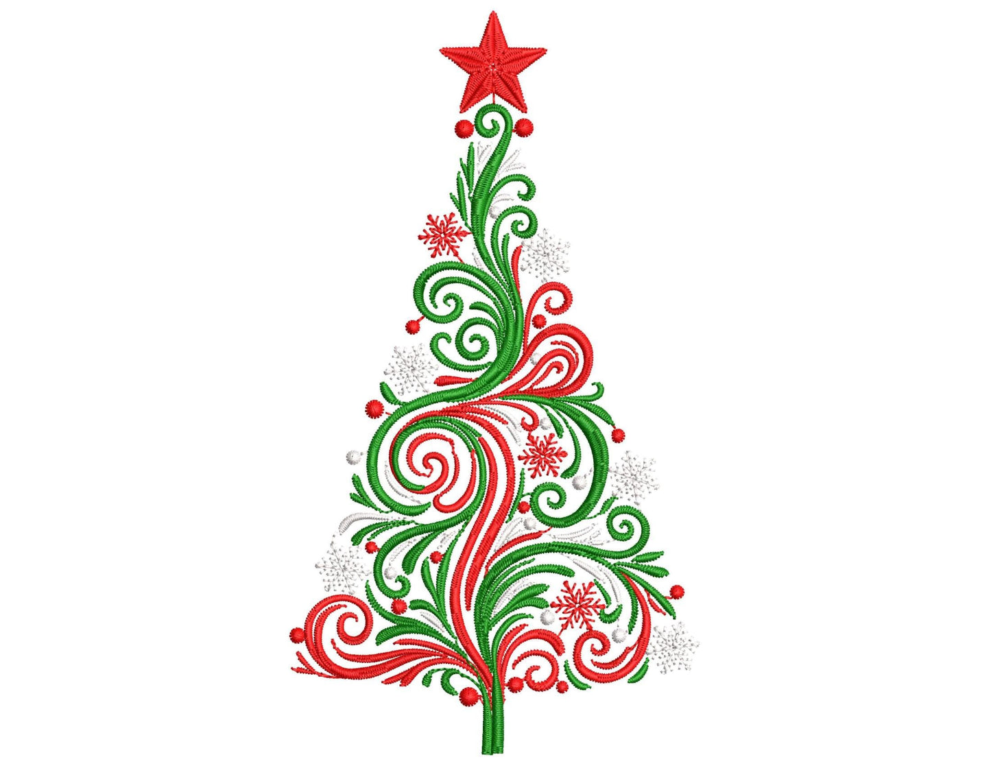 Elegant Swirl Christmas Tree Embroidery Design PES, Swirly Holiday Tree with Star, Snowflakes, Embroidery Pattern PES DST, Tree Pattern pes