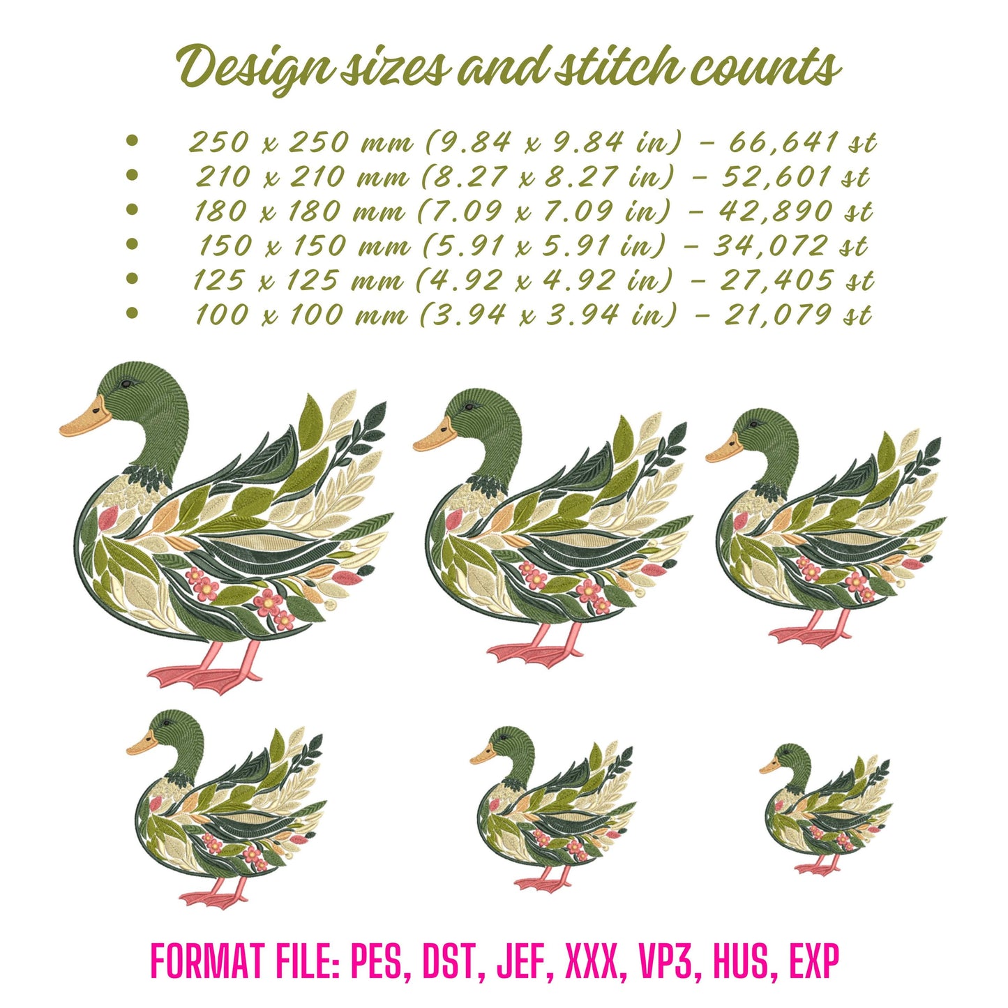 Farm Birds Floral Embroidery Set – Turkey, Goose, Duck & Quail Machine Embroidery Designs, Floral Bird Embroidery PES, Botanical Embroidery