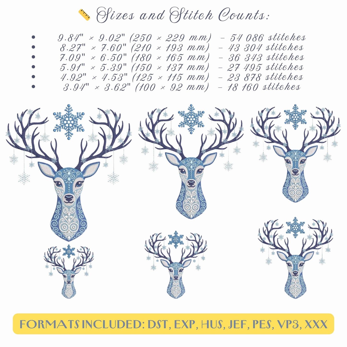 Folk Deer Christmas Machine Embroidery Design PES, Winter Reindeer with Snowflakes, Scandinavian Winter Xmas, Deer Pattern PES, Nordic Deer