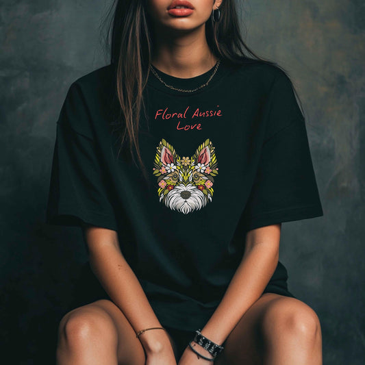 Floral Australian Terrier Machine Embroidery Design, Aussie Terrier Embroidery Pattern PES, Dog Embroidery Design, Pet Embroidery PES DST