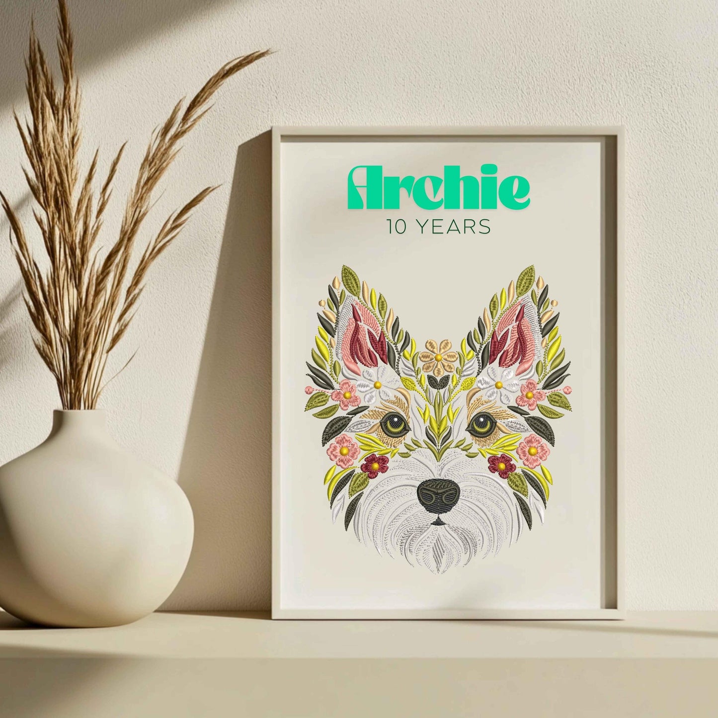 Floral Australian Terrier Machine Embroidery Design, Aussie Terrier Embroidery Pattern PES, Dog Embroidery Design, Pet Embroidery PES DST