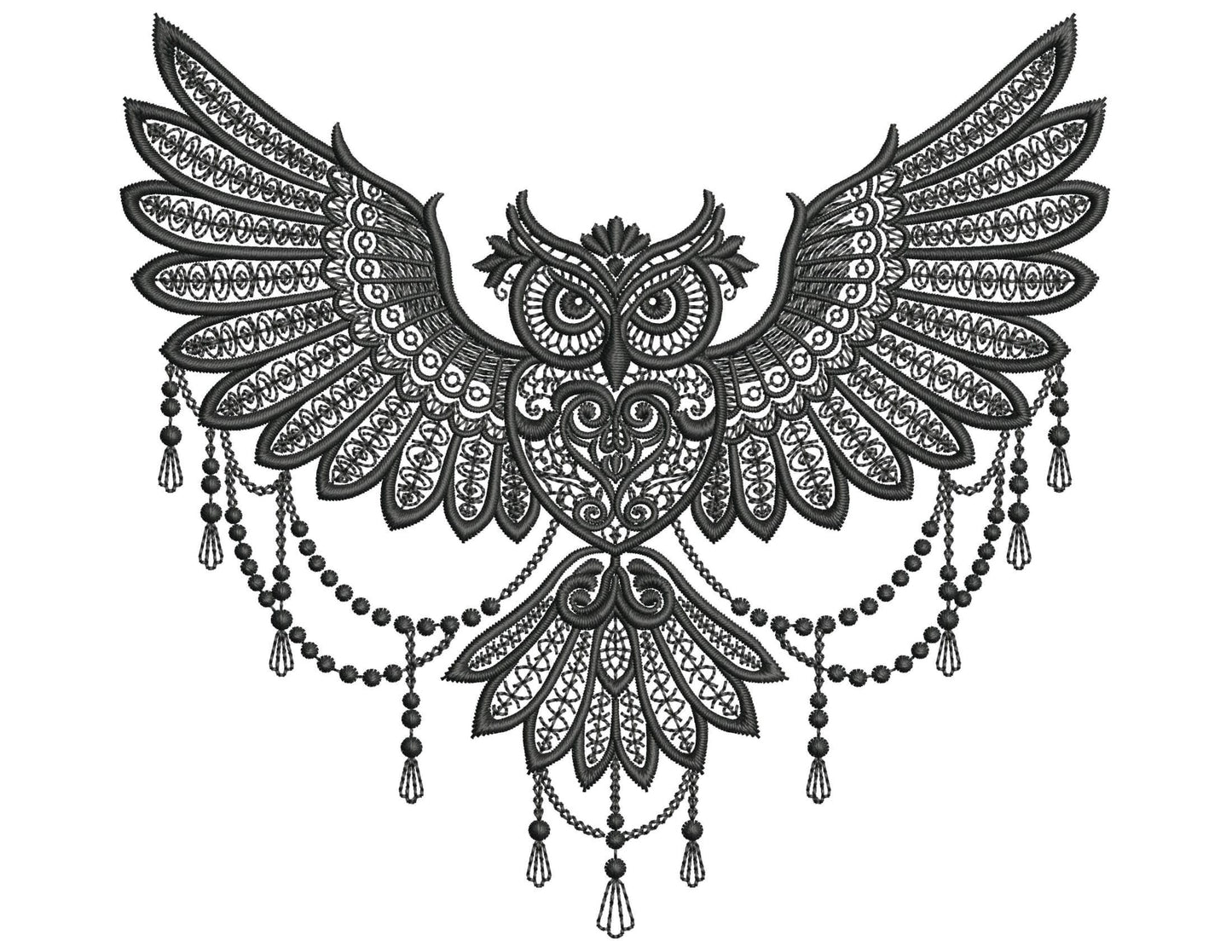 Baroque Owl Embroidery Design, Gothic Lace Owl Machine Embroidery Design PES, Owl Pattern, Dark Victorian Embroidery Owl, Dark Academia Owl