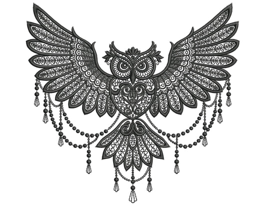 Baroque Owl Embroidery Design, Gothic Lace Owl Machine Embroidery Design PES, Owl Pattern, Dark Victorian Embroidery Owl, Dark Academia Owl