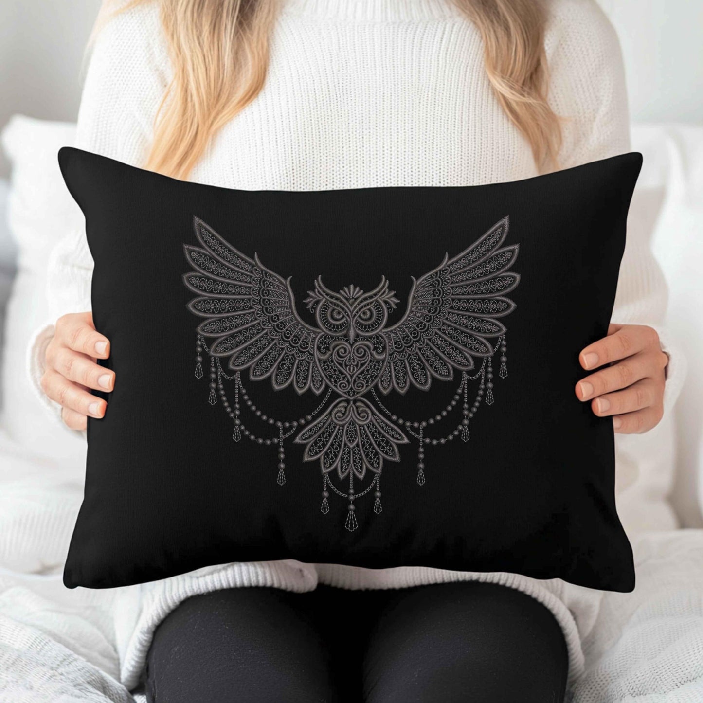 Baroque Owl Embroidery Design, Gothic Lace Owl Machine Embroidery Design PES, Owl Pattern, Dark Victorian Embroidery Owl, Dark Academia Owl