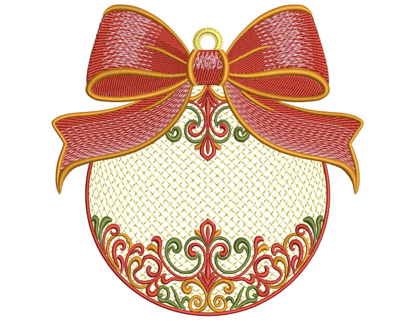 Christmas Ornament with Bow – Machine Embroidery Design, Festive Bauble Embroidery PES, Xmas Bow Decoration DST PES, Bauble Pattern pes jef